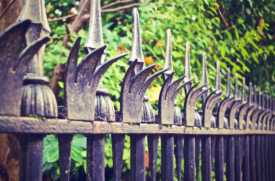 Wrought iron fence outside a building