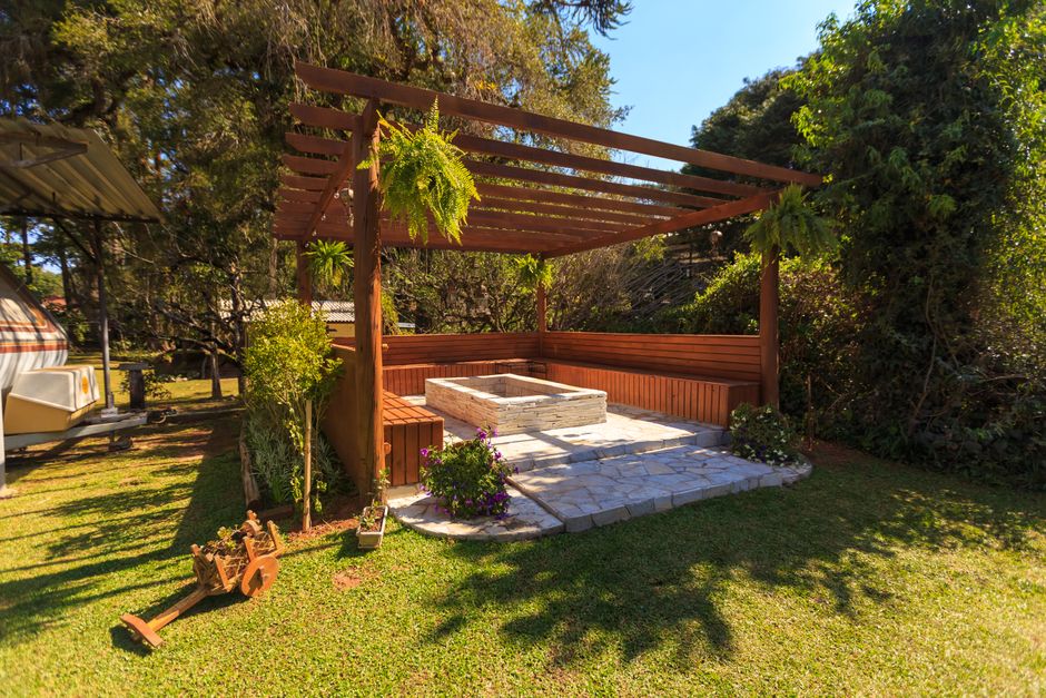 Wooden pergola over a patio